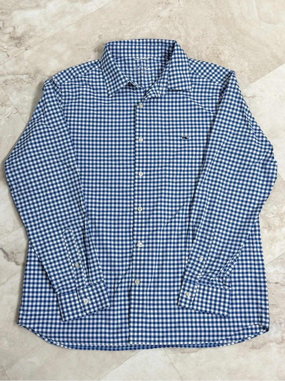 Vineyard Vines OTG Performance Gingham Button Down Shirt Men L Navy Blue Preppy - Picture 2 of 6